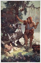 'The Shepherd finds the babe Semiramus', 1915.  Artist: Ernest Wellcousins