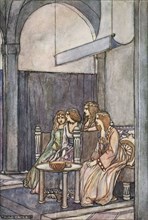 'There sat the three maidens with the Queen', c1910.  Artist: Stephen Reid