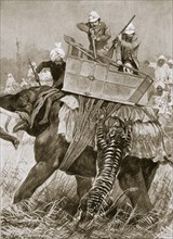 The Prince of Wales on a tiger hunt during his visit to India, 1876 (1901).  Artist: Richard Caton Woodville II