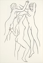 Three female nudes, 1938, (wood engraving).