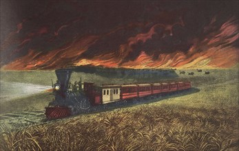 Prairie Fires of the Great West, pub. 1871, Currier & Ives (Colour Lithograph)