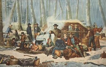 American Forest Scene - Maple Sugaring, pub. 1856, Currier & Ives  (Colour Lithograph)