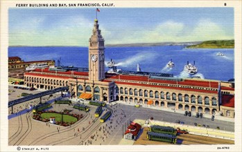 Ferry Building and San Francisco Bay, California, USA, 1932. Artist: Unknown