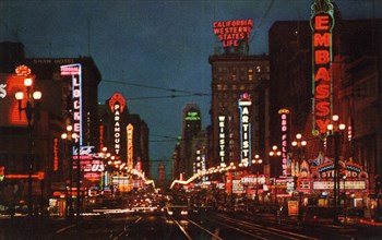 Market Street at night, San Francisco, California, USA, 1957. Artist: Unknown