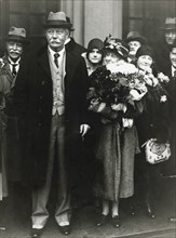 Scottish novelist Sir Arthur Conan Doyle and his wife, Stockholm, Sweden, 1929. Artist: Unknown
