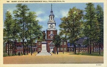 Barry Statue and Independence Hall, Philadelphia, Pennsylvania, USA, 1933. Artist: Unknown