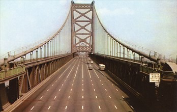 Delaware River Bridge connecting Pennsylvania and New Jersey, USA, 1953. Artist: Unknown