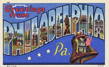'Greetings from Philadelphia, Pennsylvania', postcard, 1937. Artist: Unknown