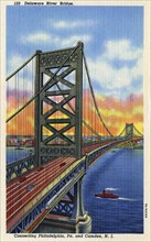 Delaware River Bridge connecting Pennsylvania and New Jersey, USA, 1937. Artist: Unknown