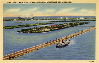 Aerial view of causeway and islands of Biscayne Bay, Miami, Florida, USA, 1933. Artist: Unknown