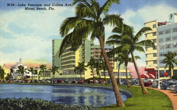 Lake Pancoast and Collins Avenue, Miami Beach, Florida, USA, 1953. Artist: Unknown