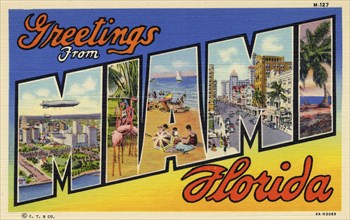 'Greetings from Miami, Florida', postcard, 1934. Artist: Unknown