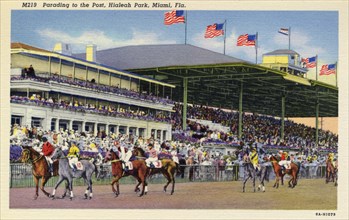 Parading to the post, Hialeah Park Racecourse, Miami, Florida, USA, 1938. Artist: Unknown