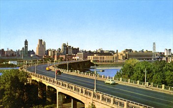 City skyline, Minneapolis, Minnesota, USA, 1955. Artist: Unknown