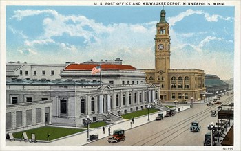 US Post Office and Milwaukee Road Depot, Minneapolis, Minnesota, USA, 1928. Artist: Unknown