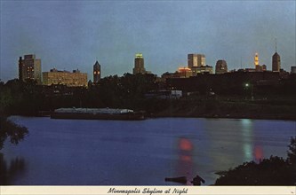 City skyline at night, Minneapolis, Minnesota, USA, 1970. Artist: Unknown
