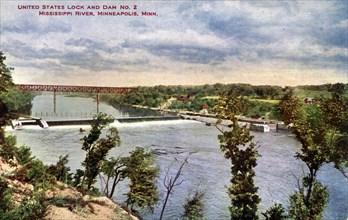 United States Lock and Dam No 2, Mississippi River, Minneapolis, Minnesota, USA, 1910. Artist: Unknown