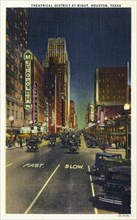 Theatrical district at night, Houston, Texas, USA, 1932. Artist: Unknown