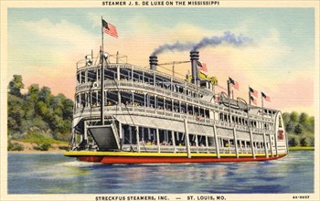 Steamer 'JS De Luxe' on the Mississippi River, St Louis, Missouri, USA, 1934. Artist: Unknown