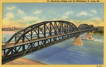MacArthur Bridge over the Mississippi, St Louis, Missouri, USA, 1940s(?). Artist: Unknown