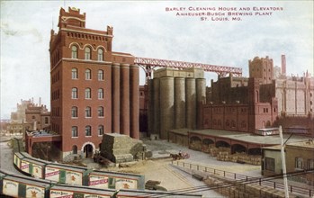 Barley cleaning house and elevators, Anheuser-Busch brewing plant, St Louis, Missouri, USA, 1910. Artist: Unknown