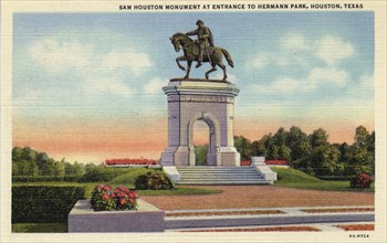 Sam Houston Monument at the entrance to Hermann Park, Houston, Texas, USA, 1936. Artist: Unknown