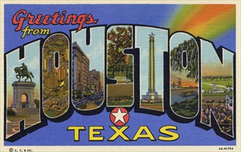 'Greetings from Houston, Texas', postcard, 1936. Artist: Unknown