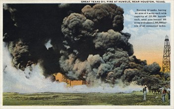 'Great Texas oil fire at Humble, near Houston, Texas', USA, 1909. Artist: Unknown