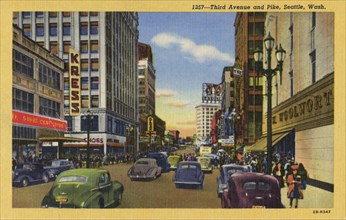 Third Avenue and Pike Street, Seattle, Washington, USA, 1942. Artist: Unknown