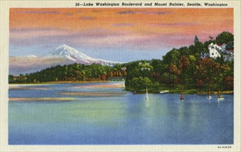 Lake Washington Boulevard and Mt. Rainier, Seattle, Washington, 1935. Artist: Unknown