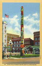 Totem pole, Pioneer Square, Seattle, Washington, USA, 1935. Artist: Unknown