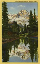 Mount Rainier reflected in Mirror Lake, Washington, USA, 1935. Artist: Unknown