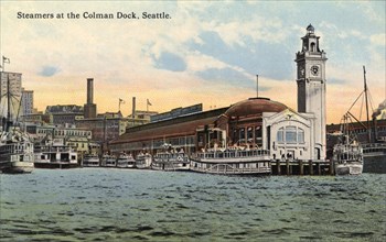 Steamers at the Colman Dock, Seattle, Washington, USA, 1913. Artist: Unknown