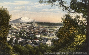 Seattle and Mount Rainier from Kinnear Park, Washington, USA, 1910s. Artist: Unknown