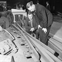 Inspecting a tram junction made at the Edgar Allen Steel Foundry, Meadowhall, Sheffield, 1962. Artist: Michael Walters