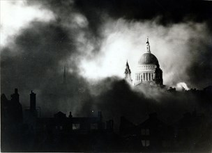 St Paul's Cathedral, London, during the Blitz, World War II, 29 December 1940. Artist: Unknown