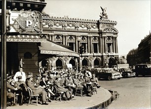 Occupying German troops outside the Café de la Paix, Paris, World War II, c1940-c1944. Artist: Unknown