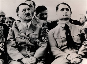 Nazi leaders Adolf Hitler and Rudolf Hess, c1930s-c1940s. Artist: Unknown
