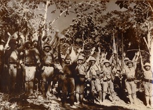 Japanese soldiers celebrate victory, Bataan, Philippines, World War II, 1942. Artist: Unknown