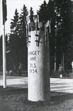 Memorial stone marking construction of the Munich to Salzburg motorway, 1934. Artist: Unknown.