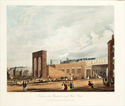 Entrance into Manchester Across Water Street, published 1831 (hand coloured engraving)
