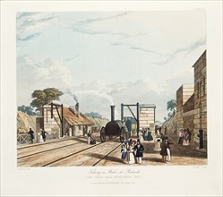 'Taking in Water at Parkside', Liverpool and Manchester Railway, 1833. Creator: Thomas Talbot Bury.