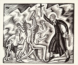 The Attack,  from The Travels and Sufferings of Father Jean de Brebeuf, 1938, (wood engraving).