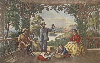Home From The Brook, The Lucky Fisherman, pub. 1867,  Currier & Ives (Colour Lithograph)