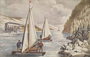 Ice-Boat Race on the Hudson, pub. C. 1855, Currier & Ives (Colour Lithograph)