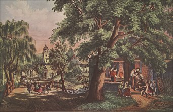 The Village Blacksmith,  pub. 1864, Currier & Ives (Colour Lithograph)