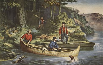 Life In The Woods, 'Starting out' , pub. 1860, Currier & Ives (Colour Lithograph)