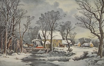 Winter In The Country - The Old Grist Mill, pub. 1864, Currier & Ives (Colour Lithograph)