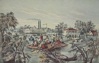 'High Water' In The Mississippi, pub. 1868, Currier & Ives (Colour Lithograph)