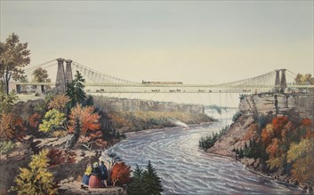 The Rail Road Suspension Bridge, Near Niagara Falls, 1856,  Currier & Ives (Colour Lithograph)